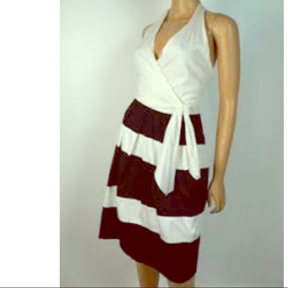 (SIZE 4) Muse Black and White Stripe Halter Dress